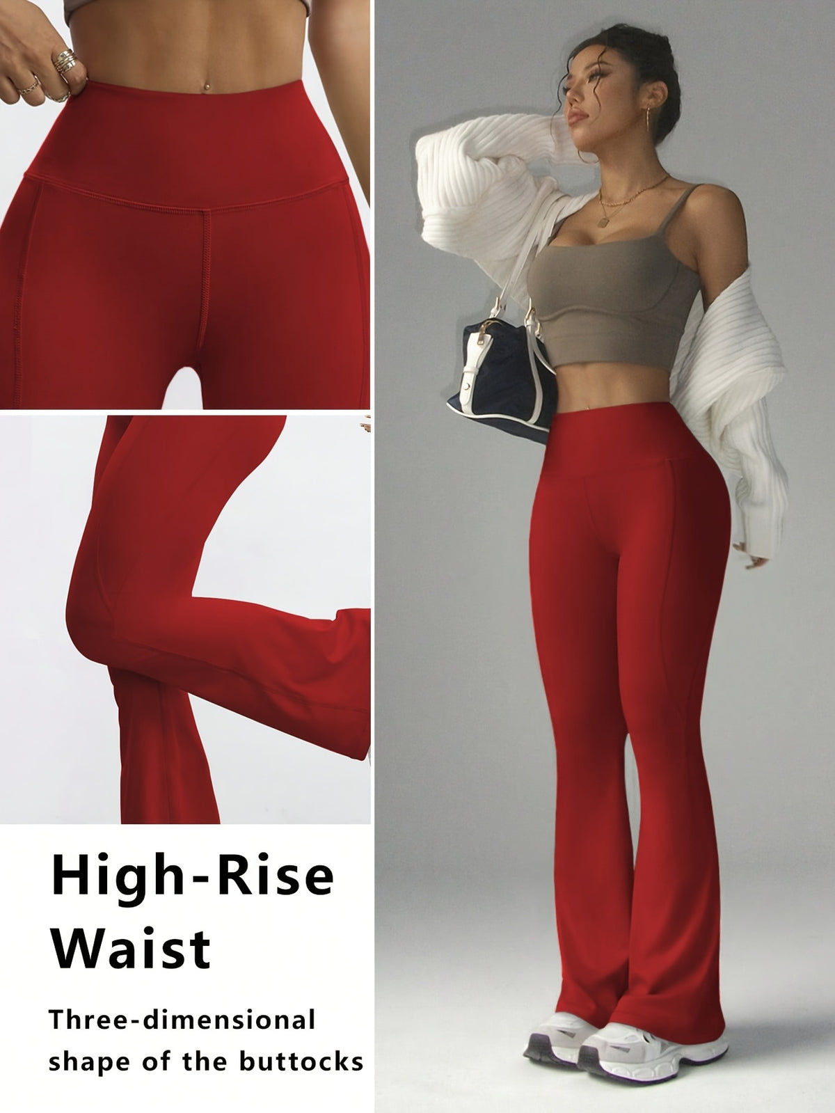 High Waist Flare Pants - Red