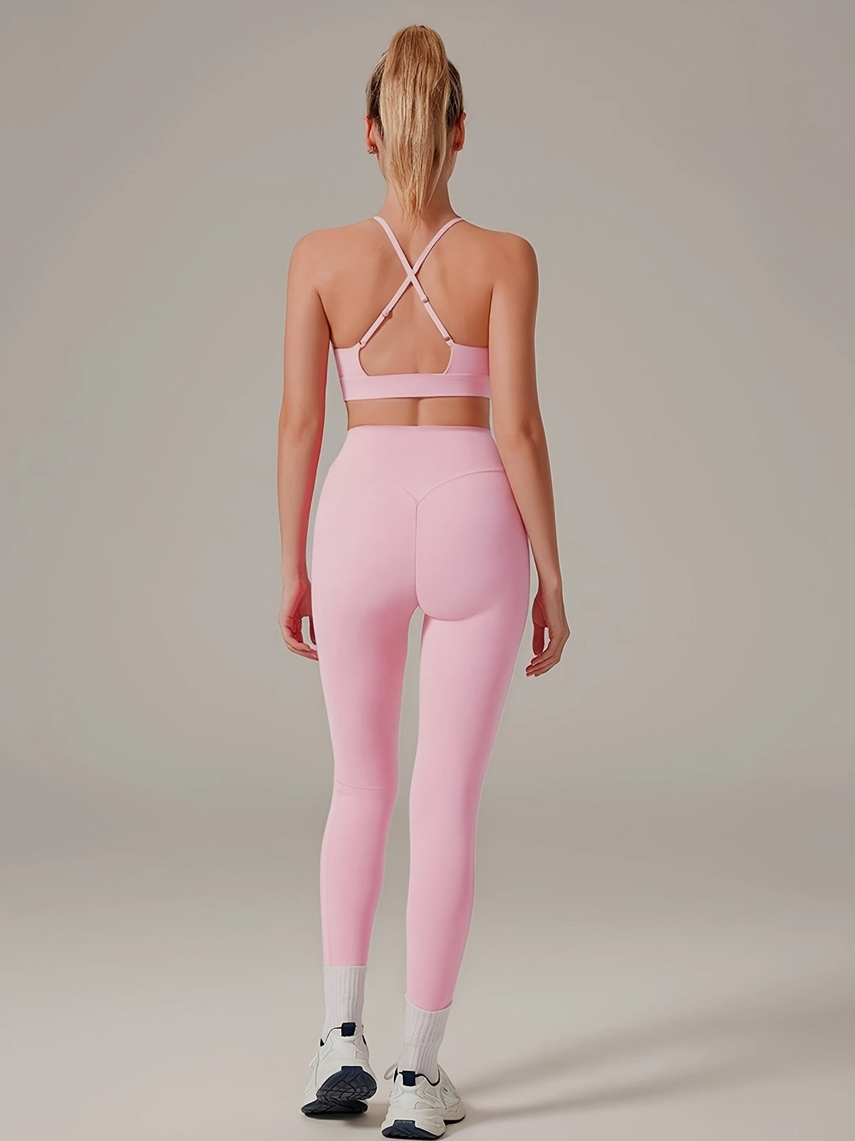 Spaghetti Strap Bra & Pocket Leggings Set - Hot Pink