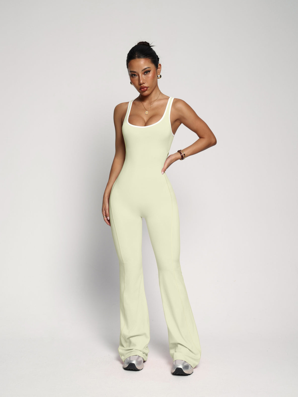 Backless Cami Flare Leg Jumpsuit - Light Yellow