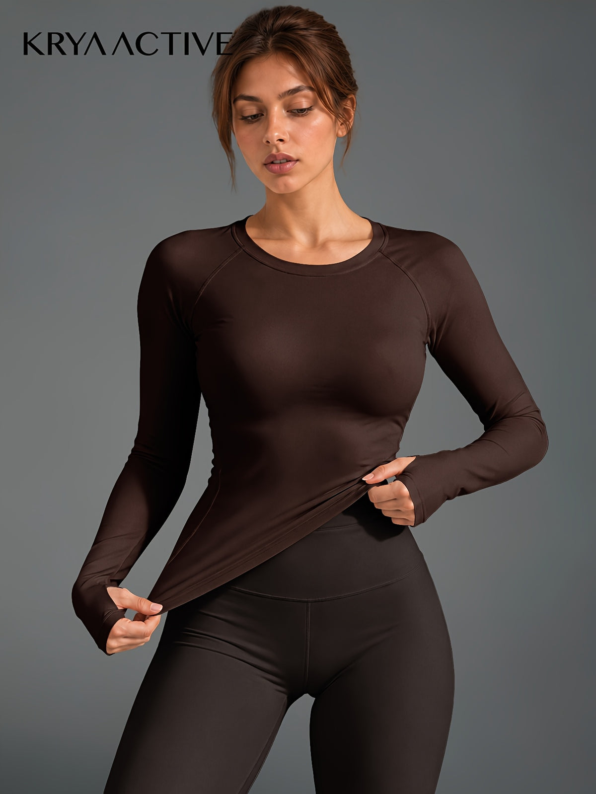 Raglan Thumbhole Base Layer Top - Brown