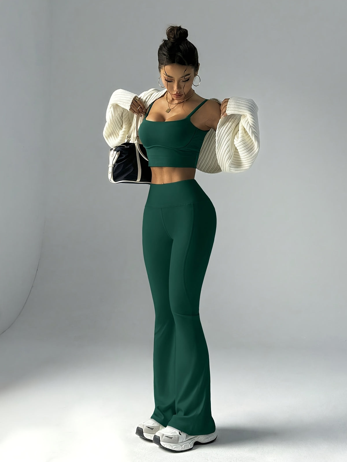 High Waist Flare Pants - Dark Green