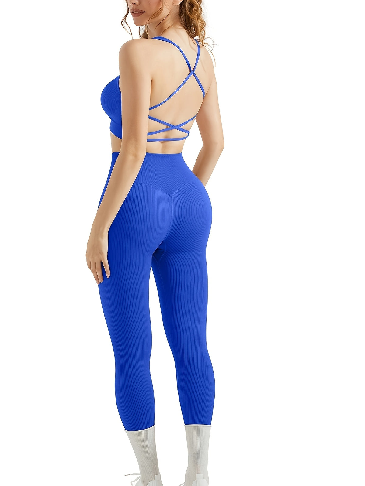 Crop Tank & Seamless Yoga Pants Set - Blue