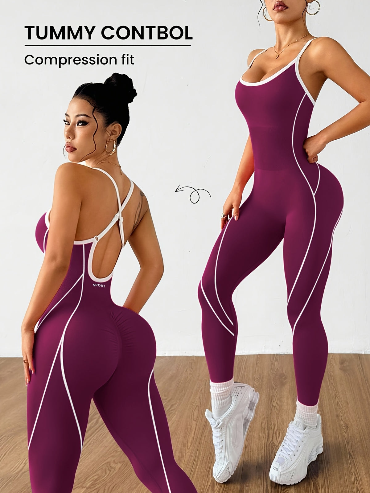 Criss Cross Back Contour Jumpsuit - Deep Purple