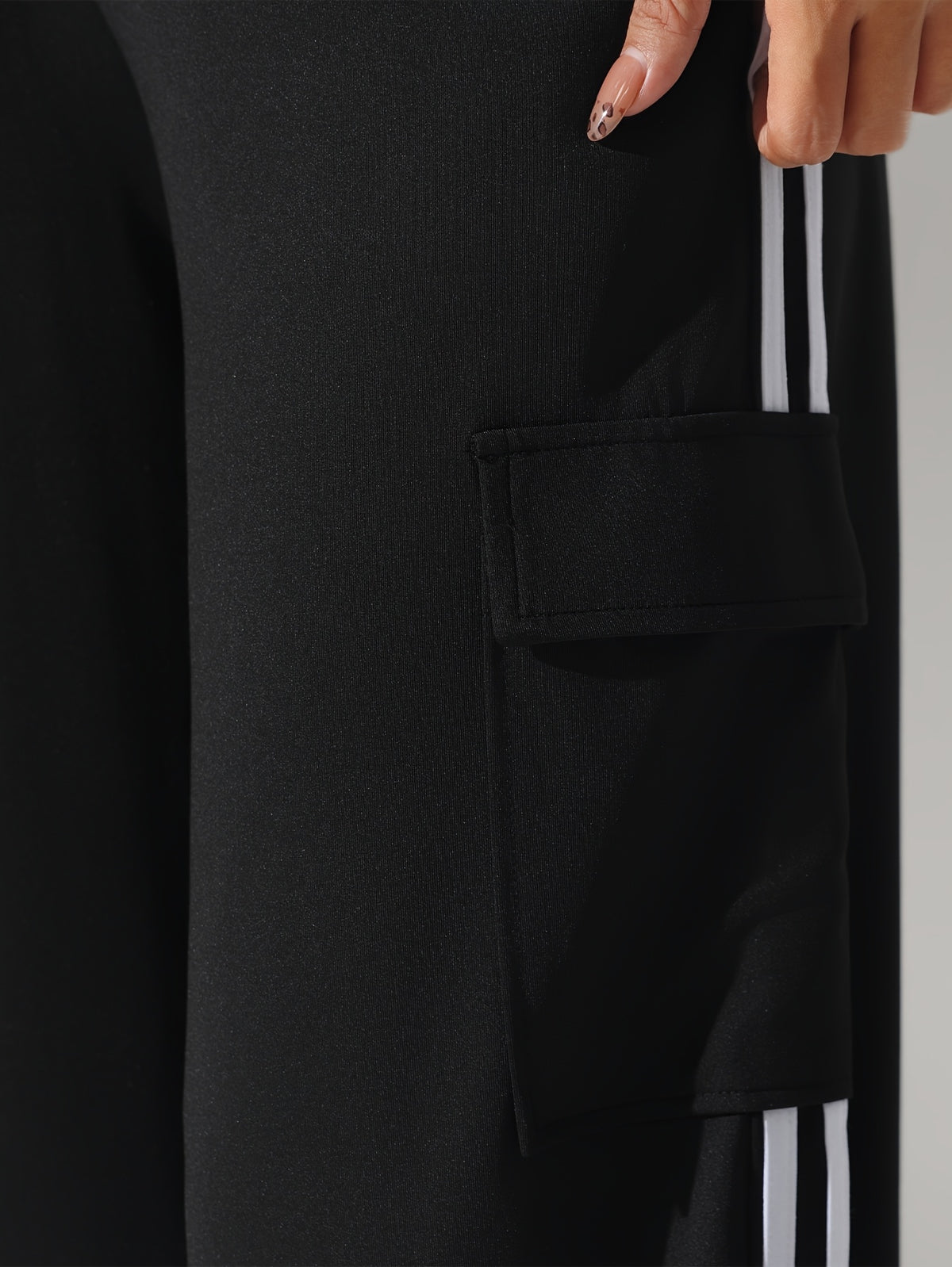 Side Stripe Drawstring Tapered Joggers - Black