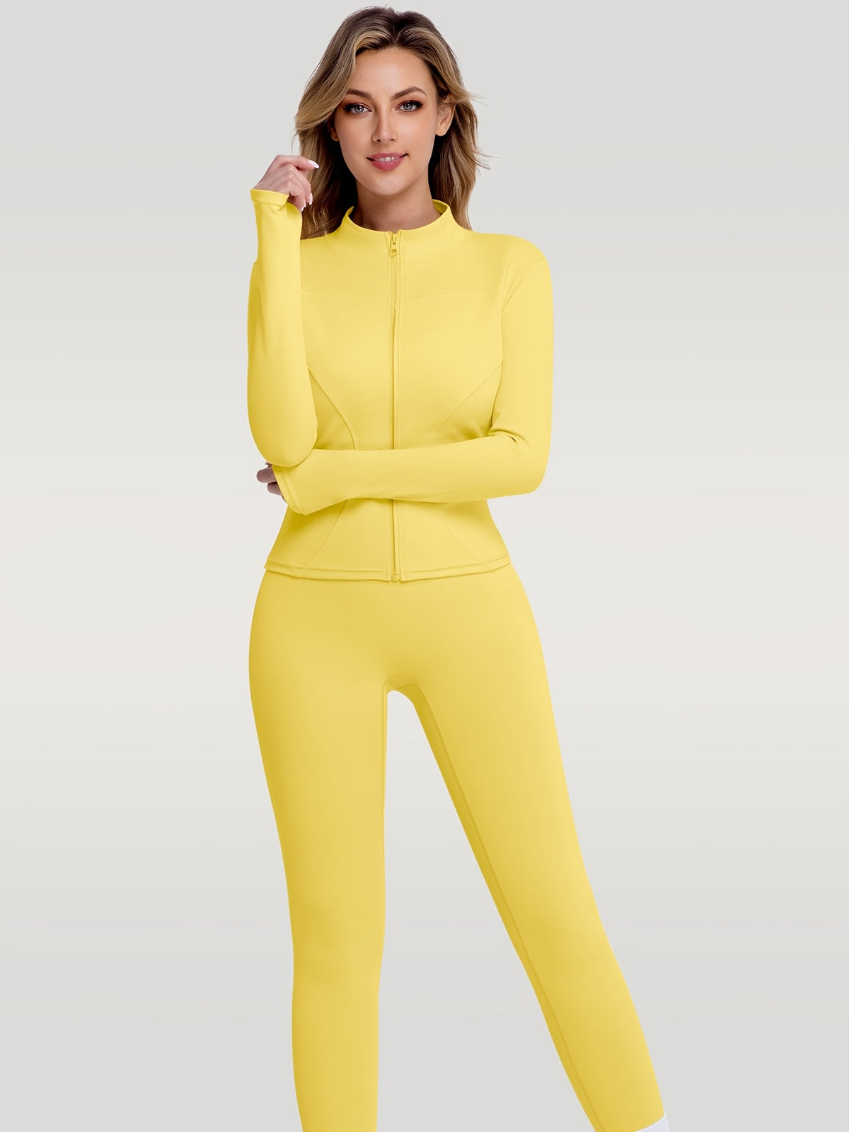Figure Hugging Jacket & Pants Set - Yellow