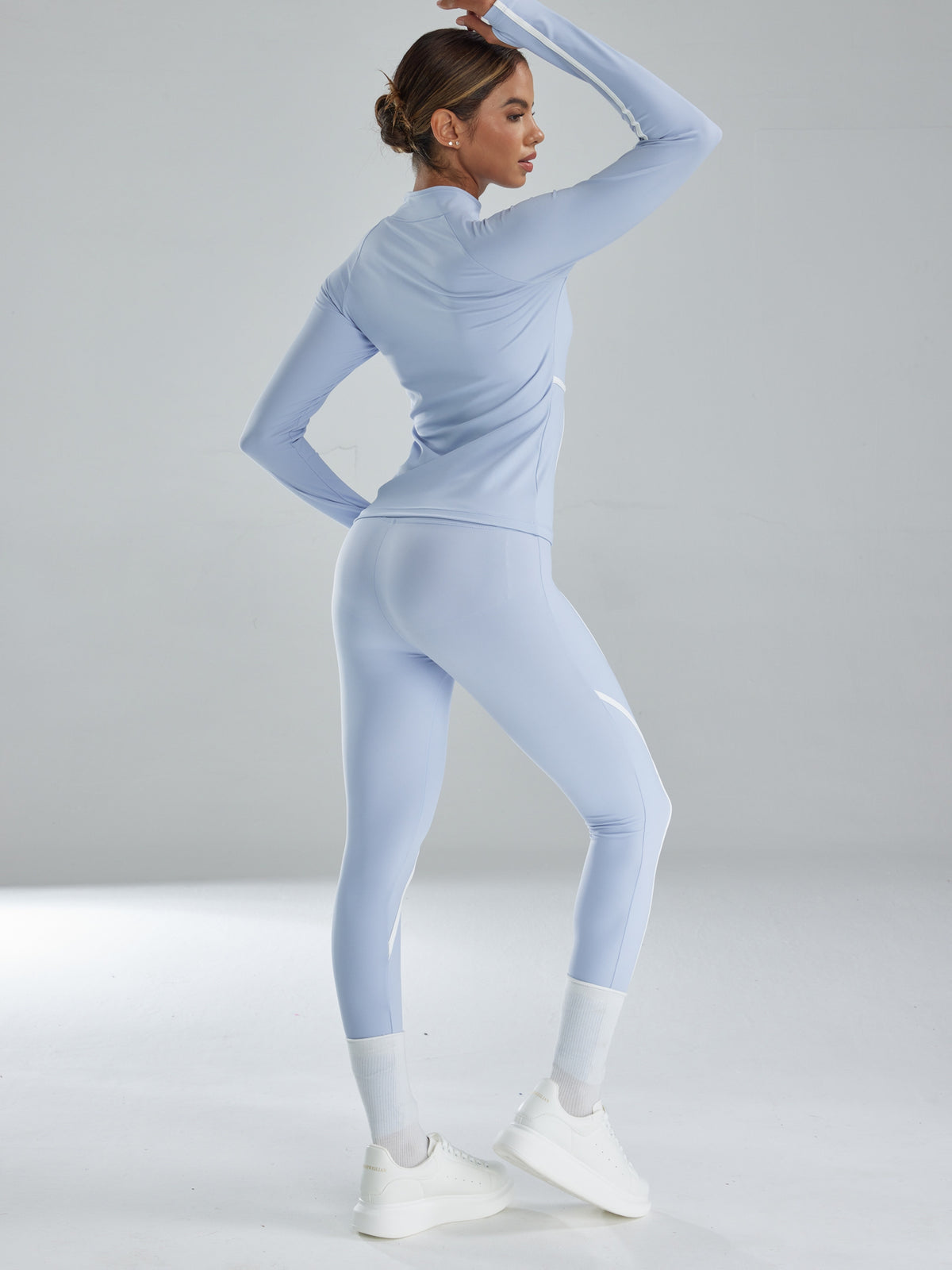 Contrast Piping Zip Jacket & Leggings Set - As Shown