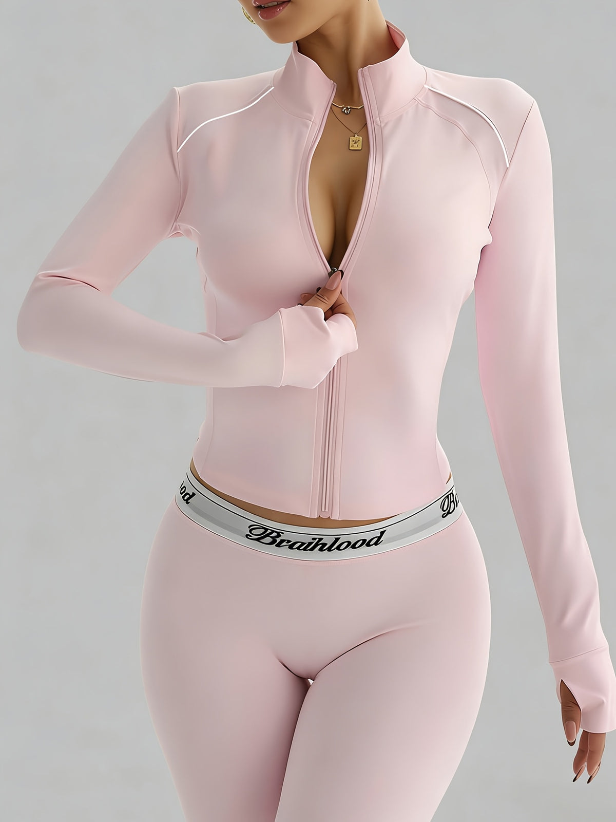 Contrast Trim Zip Up Fitted Jacket - Pink