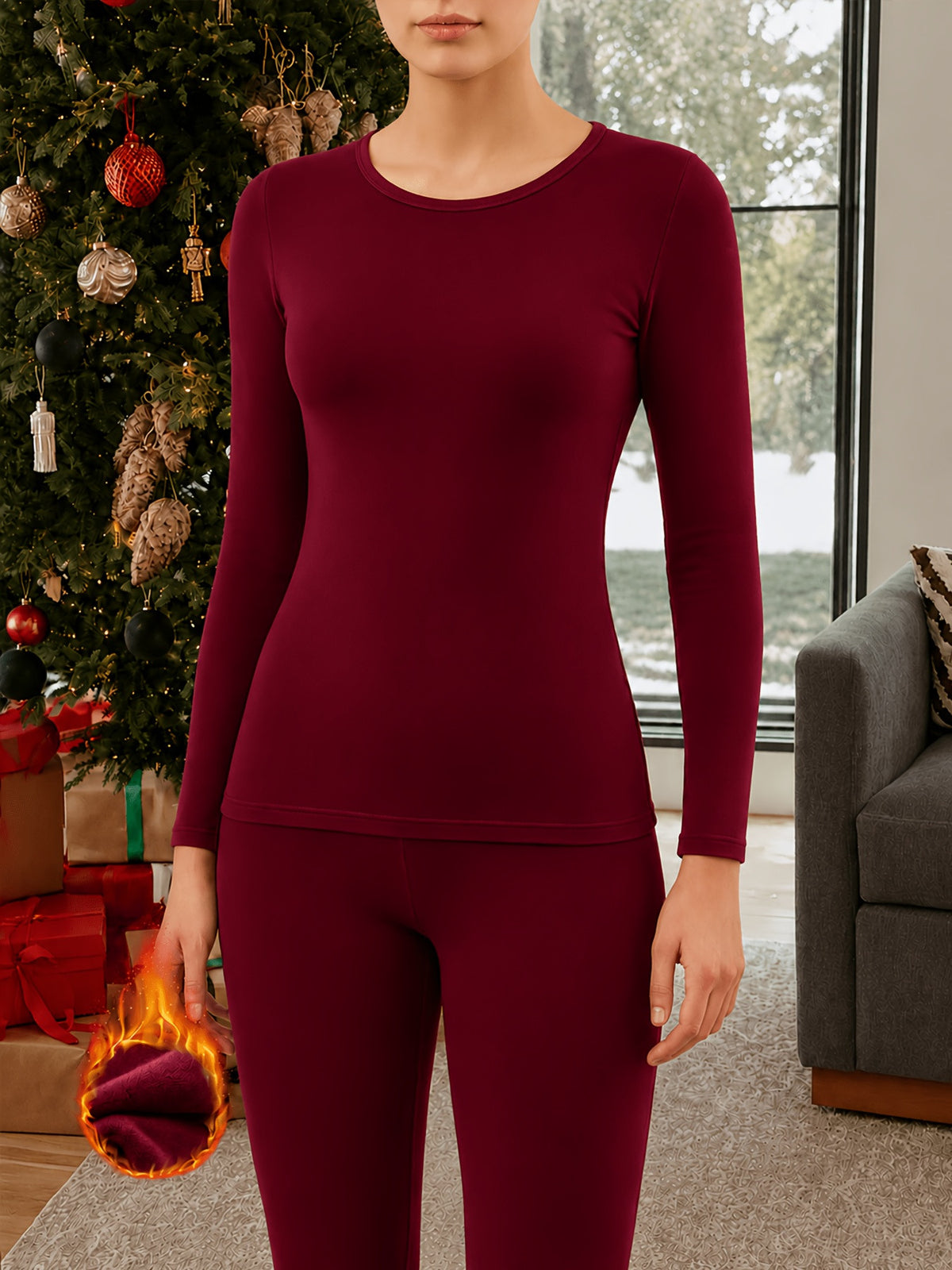 Thermal Base Layer Top & Pants Set - Red