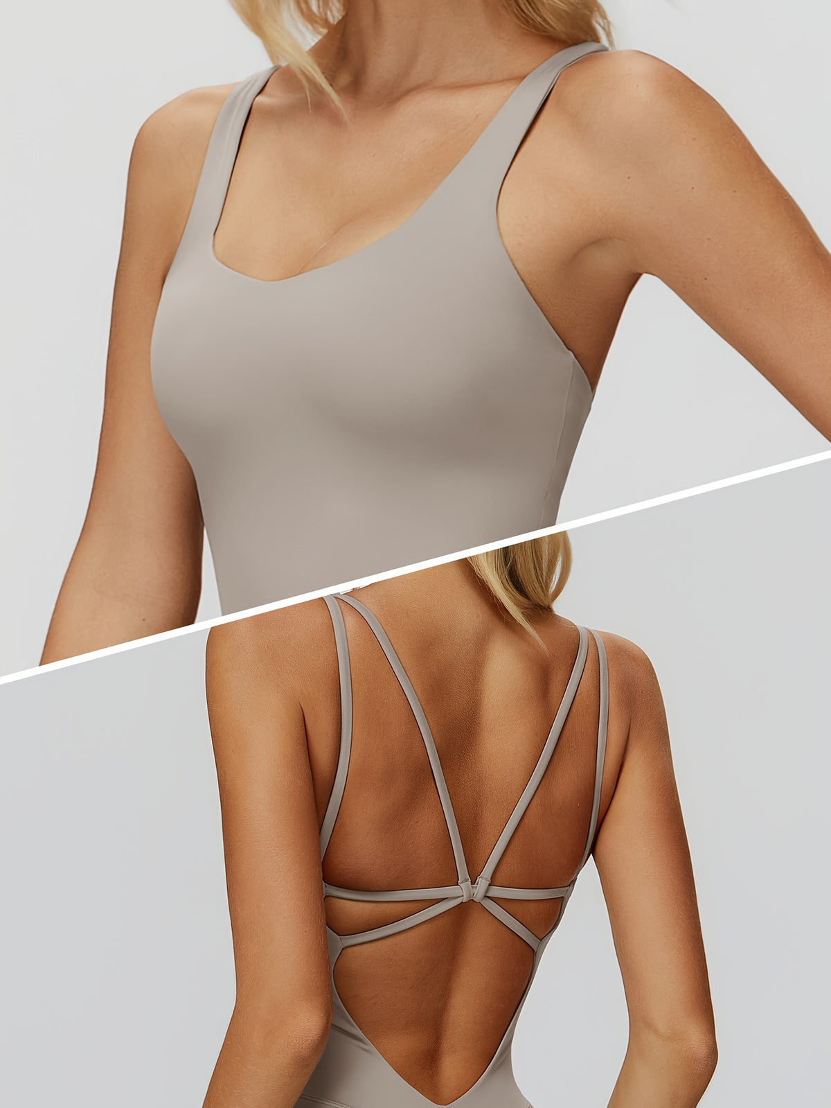Cutout Back Yoga Jumpsuit - Silver Grey