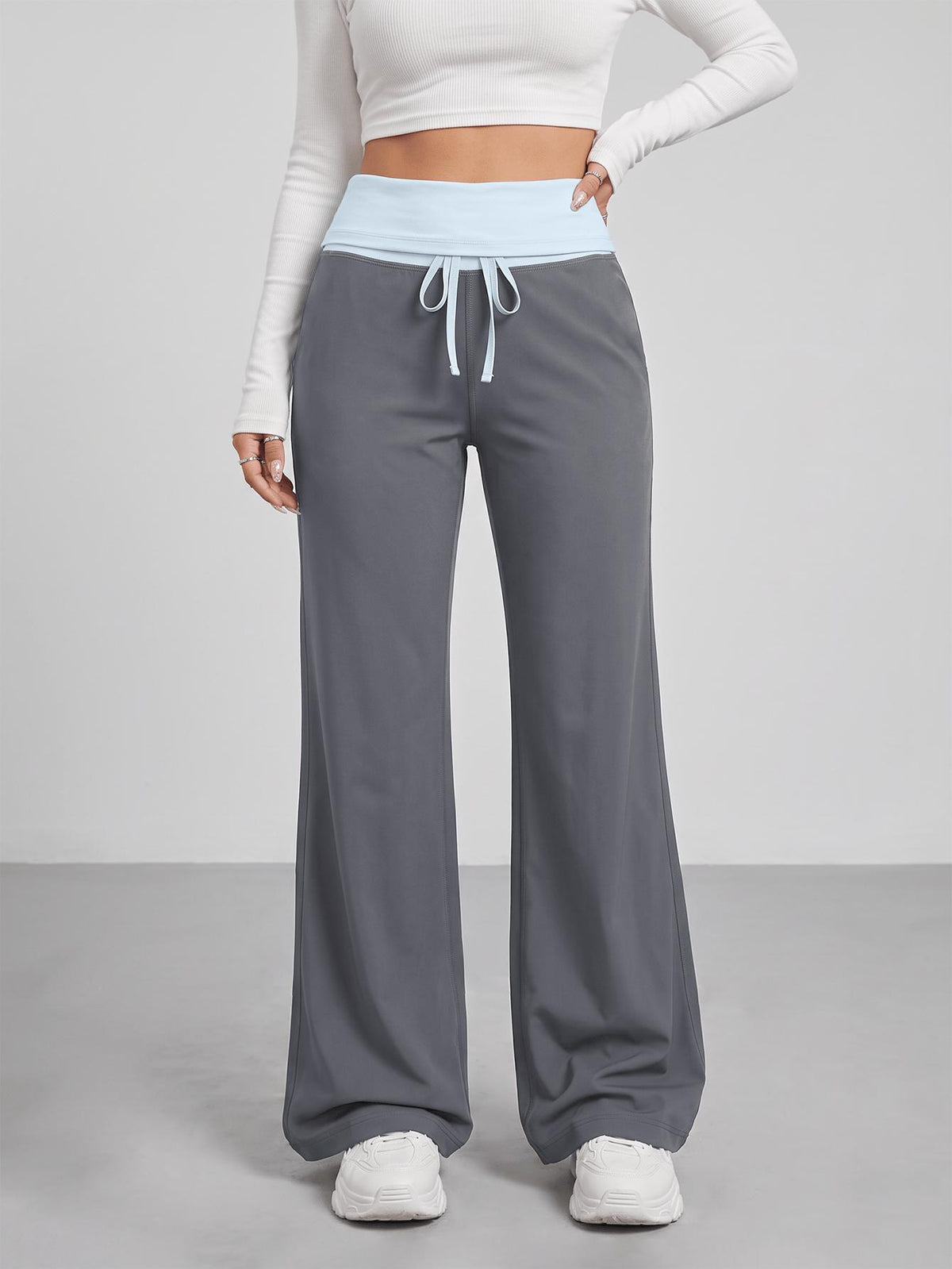 Ruffled Waist Drawstring Trousers - Grey