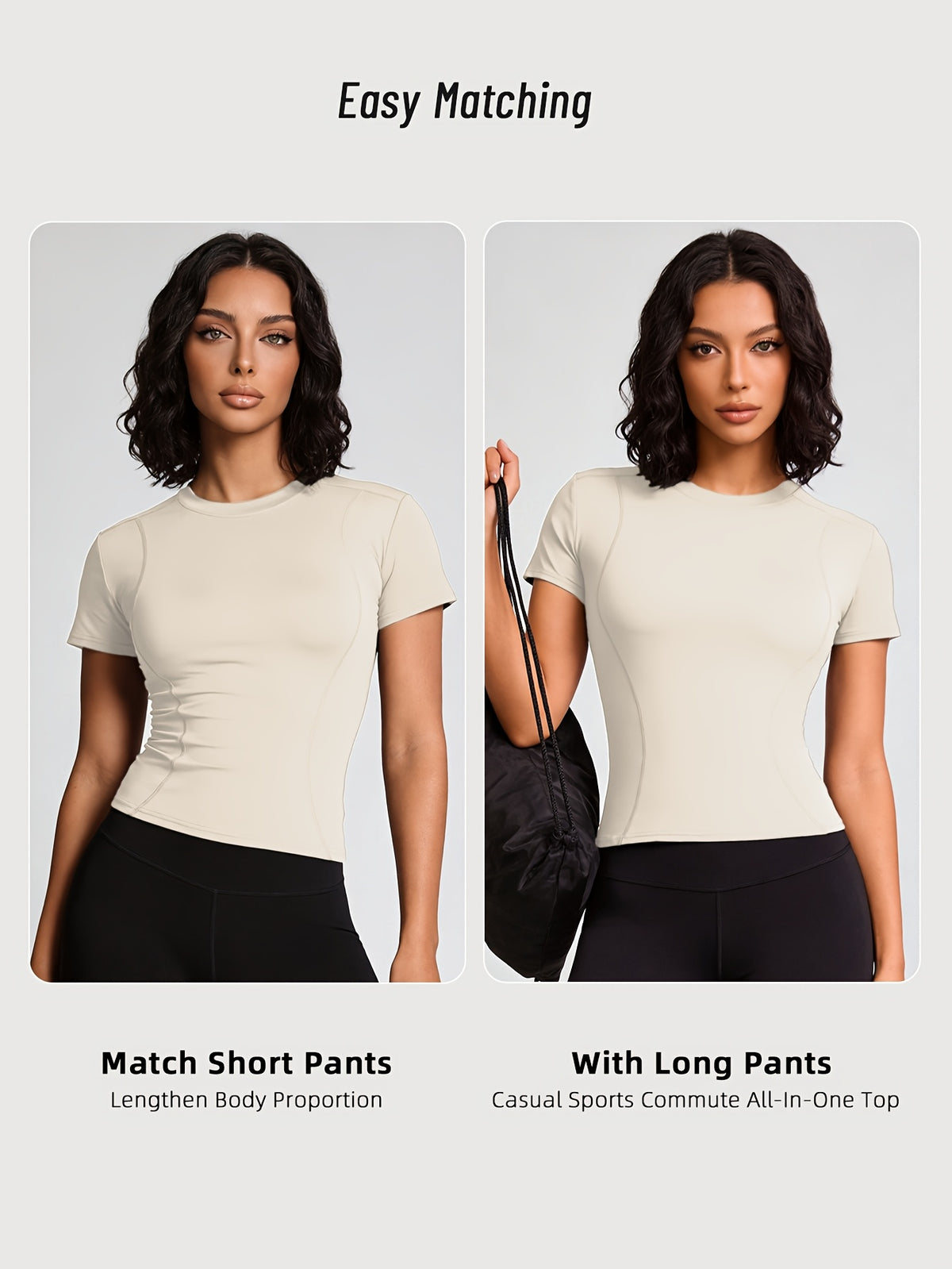 Quick-Dry Round Neck Yoga Tee - Ivory White