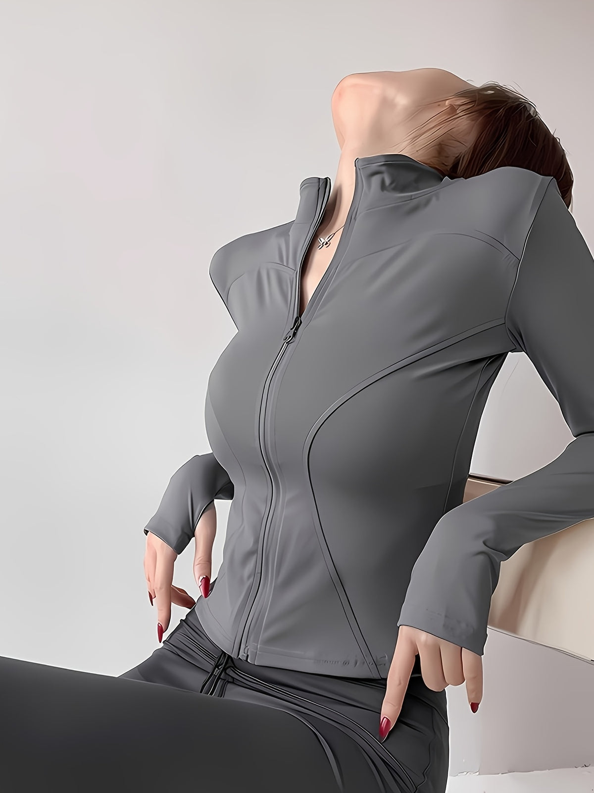 Slim Fit Cropped Zip Running Jacket - Grey
