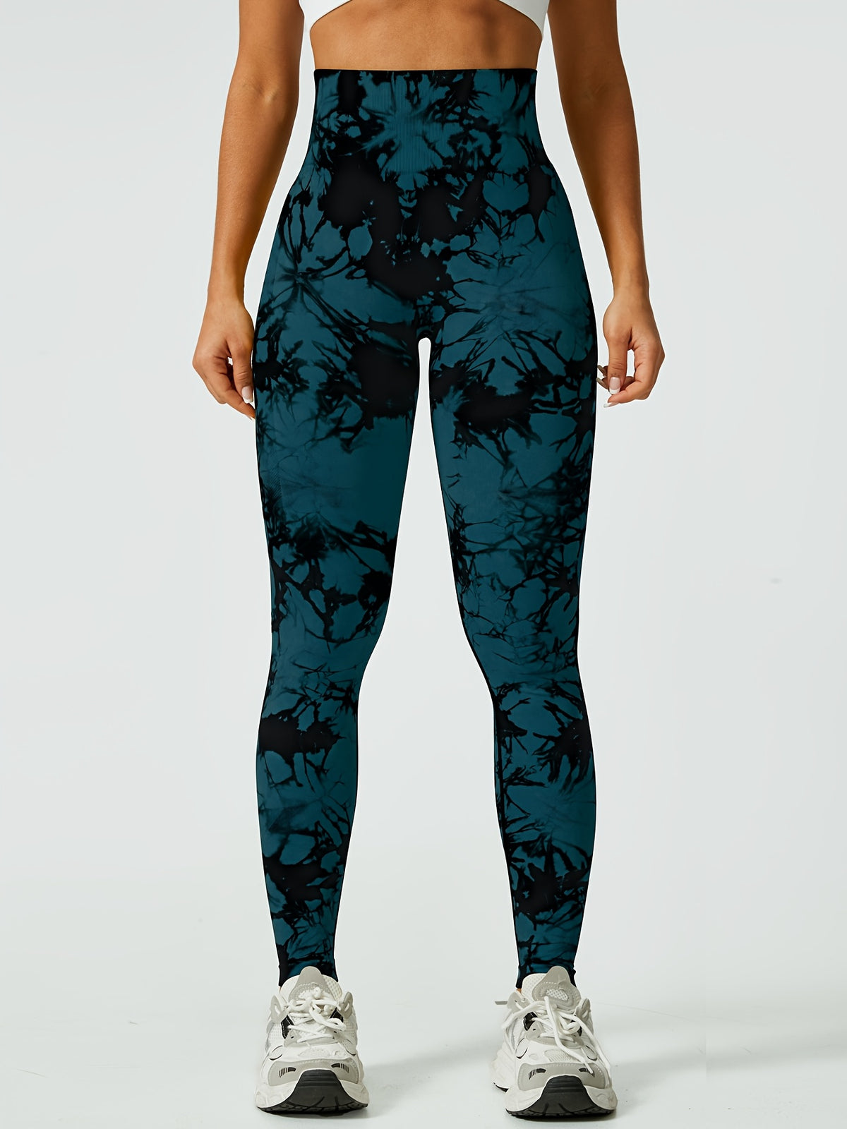 Tie Dye Seamless Leggings - Black & Green Tie Dye