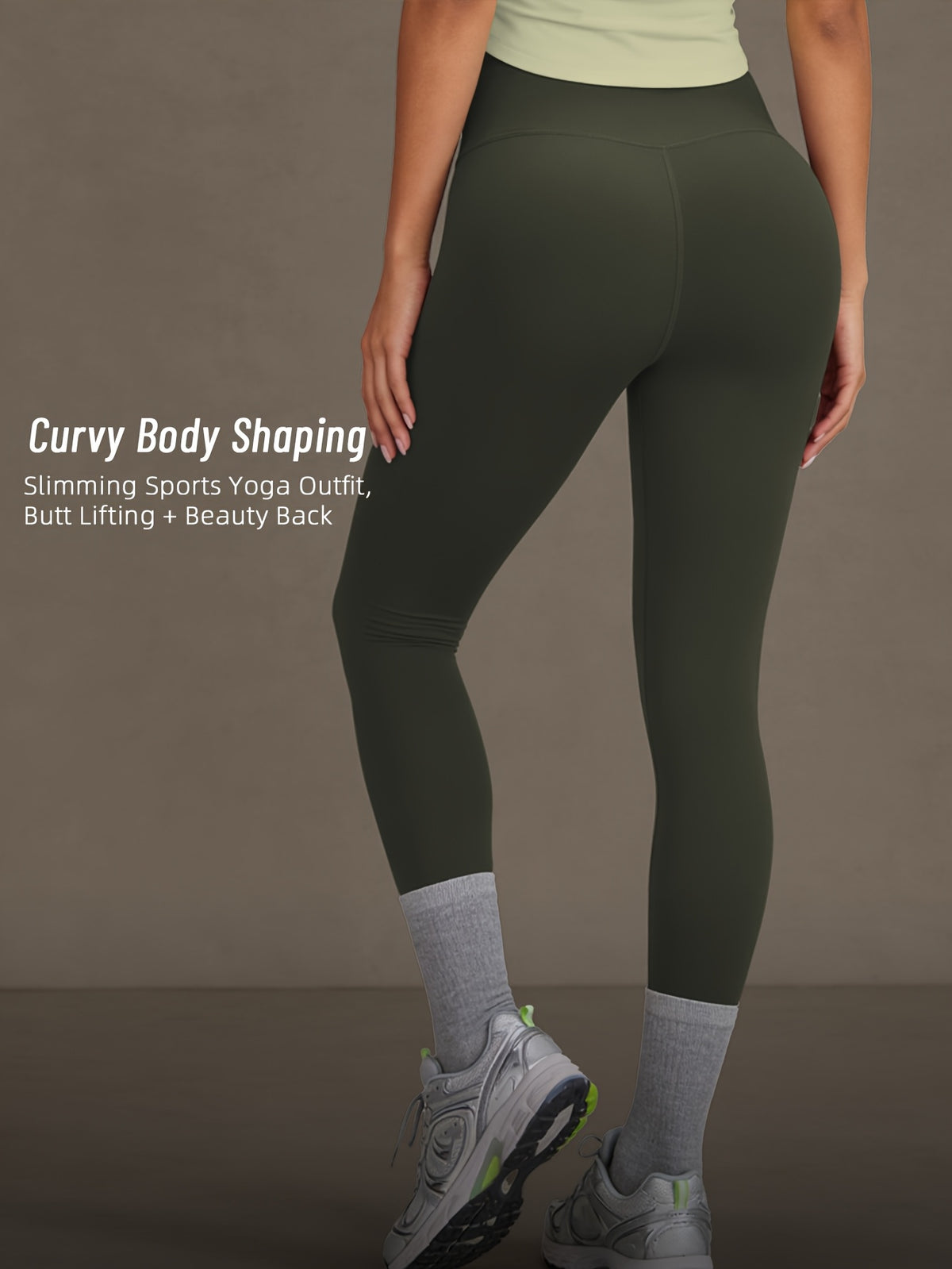 Mesh Cutout Tee & High Waist Leggings Set - Light Green & Olive Green