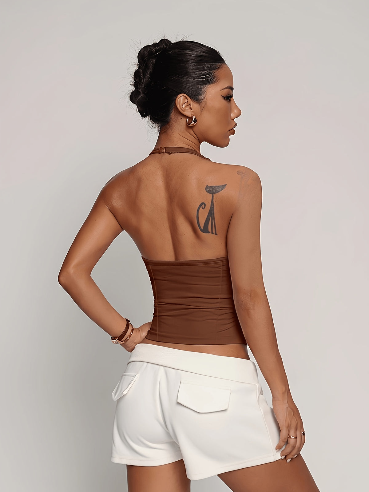 Halter Twist Crop Top - Mocha Brown