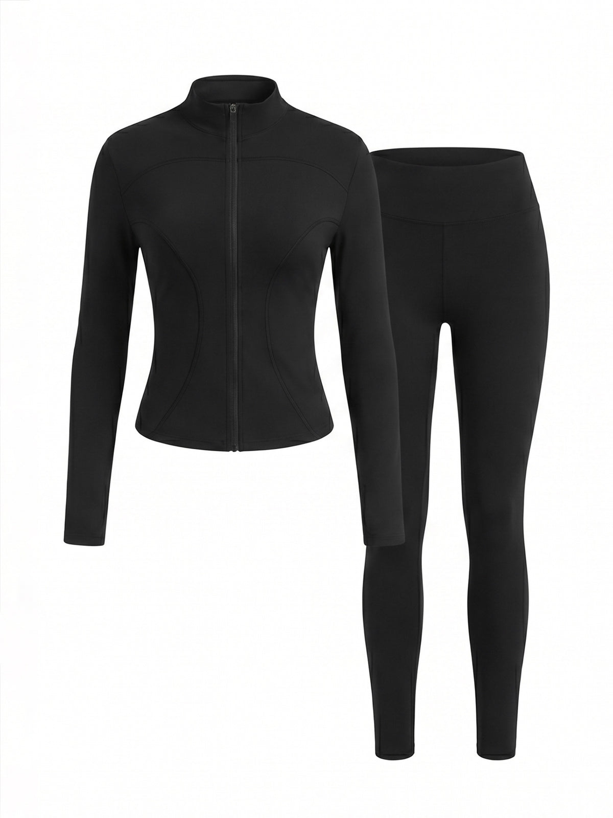 Mock Neck Track Jacket & Leggings Set - Black