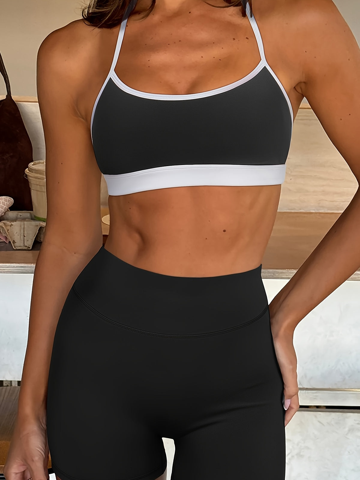 Halter Neck Tank & Lifting Shorts Set - Black