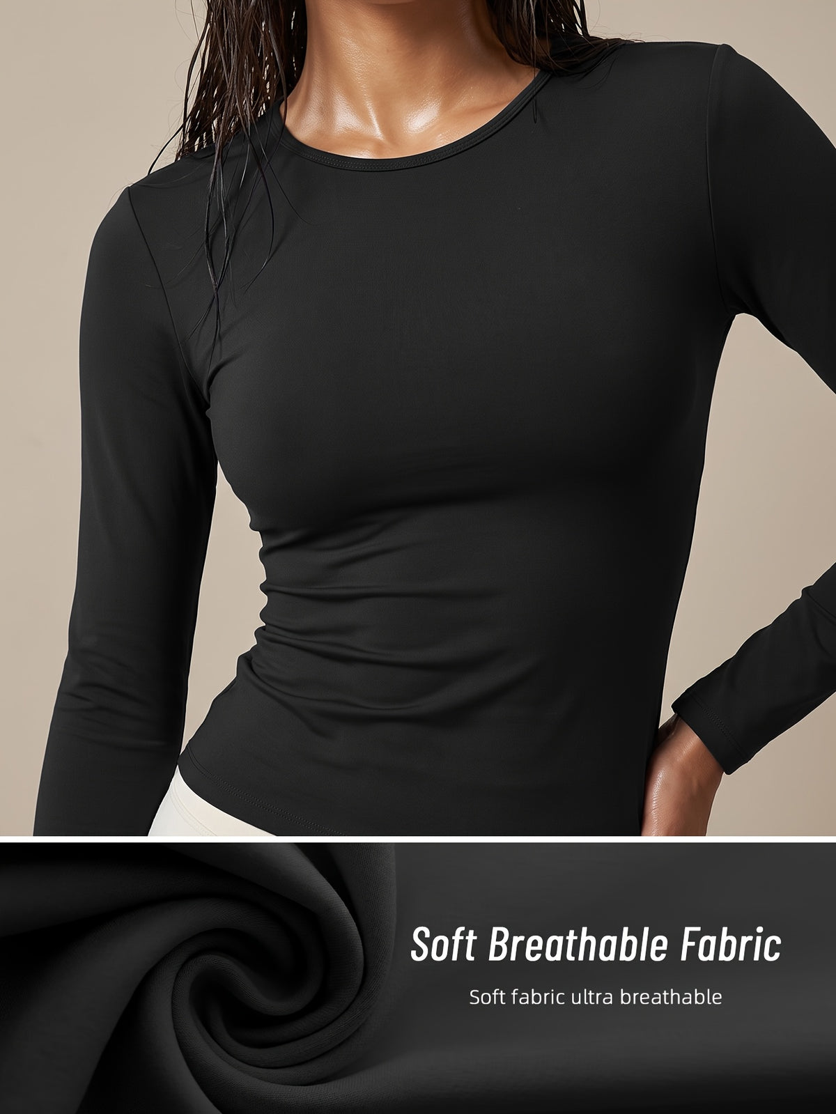 Nylon High Stretch Long Sleeve Tee - Black