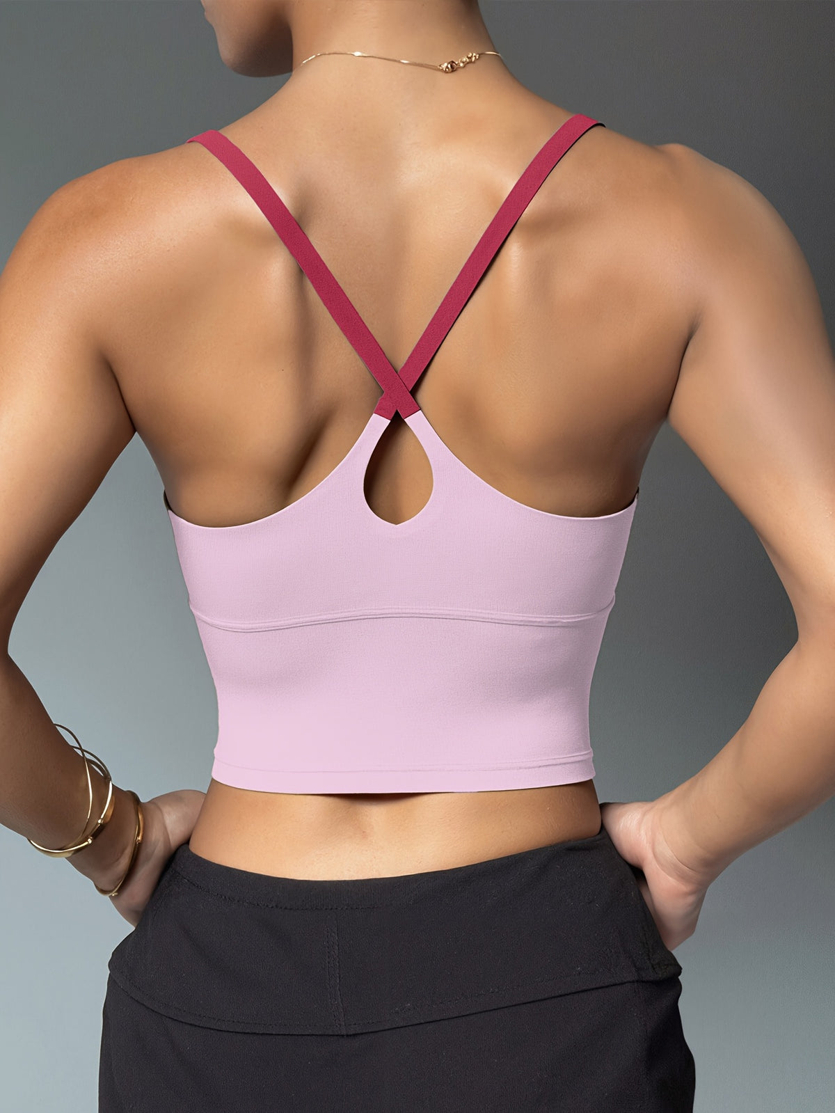 Color Block Padded Yoga Cami - Hot Pink