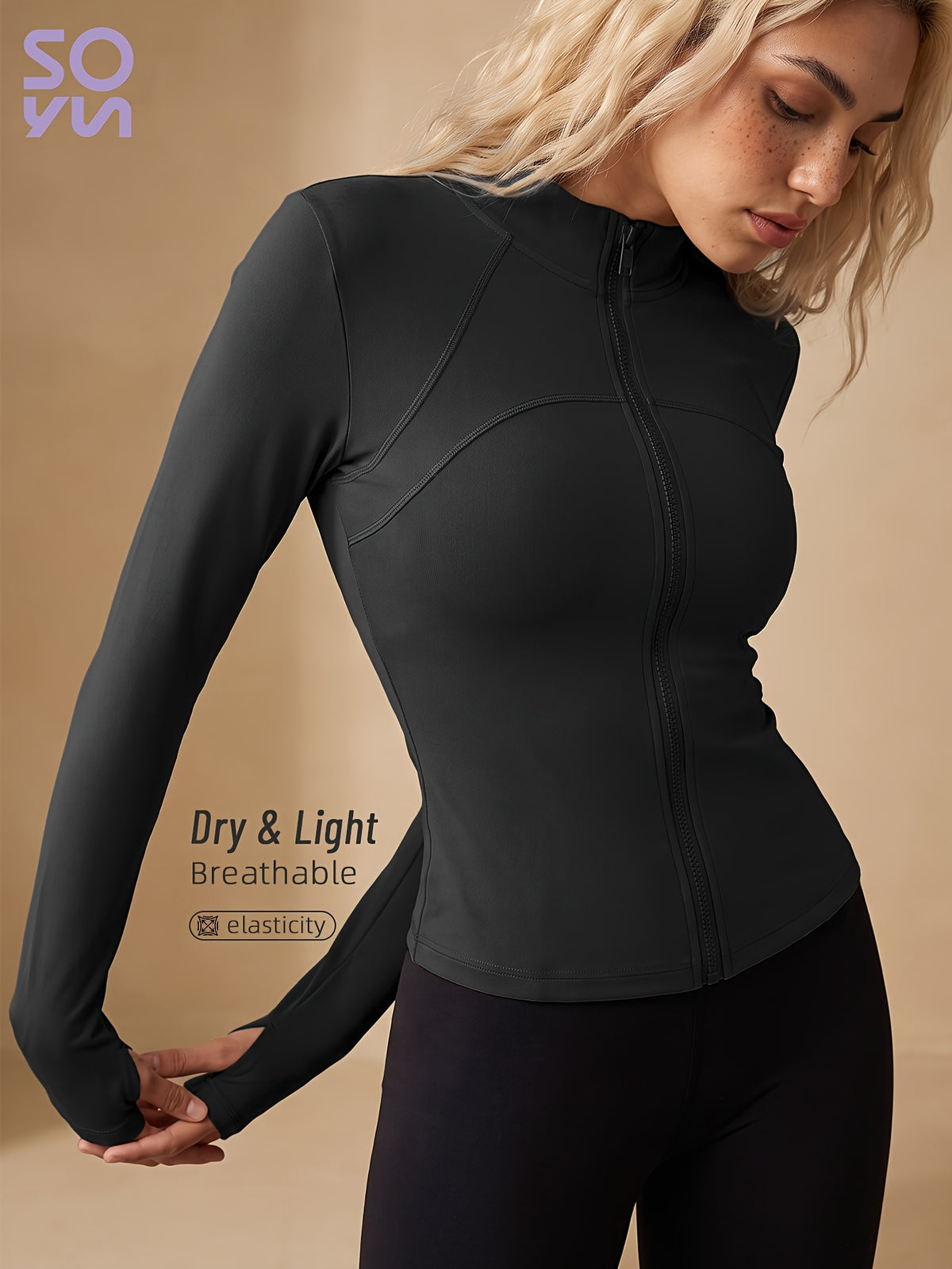 Slim Thumbhole Athletic Jacket - Black
