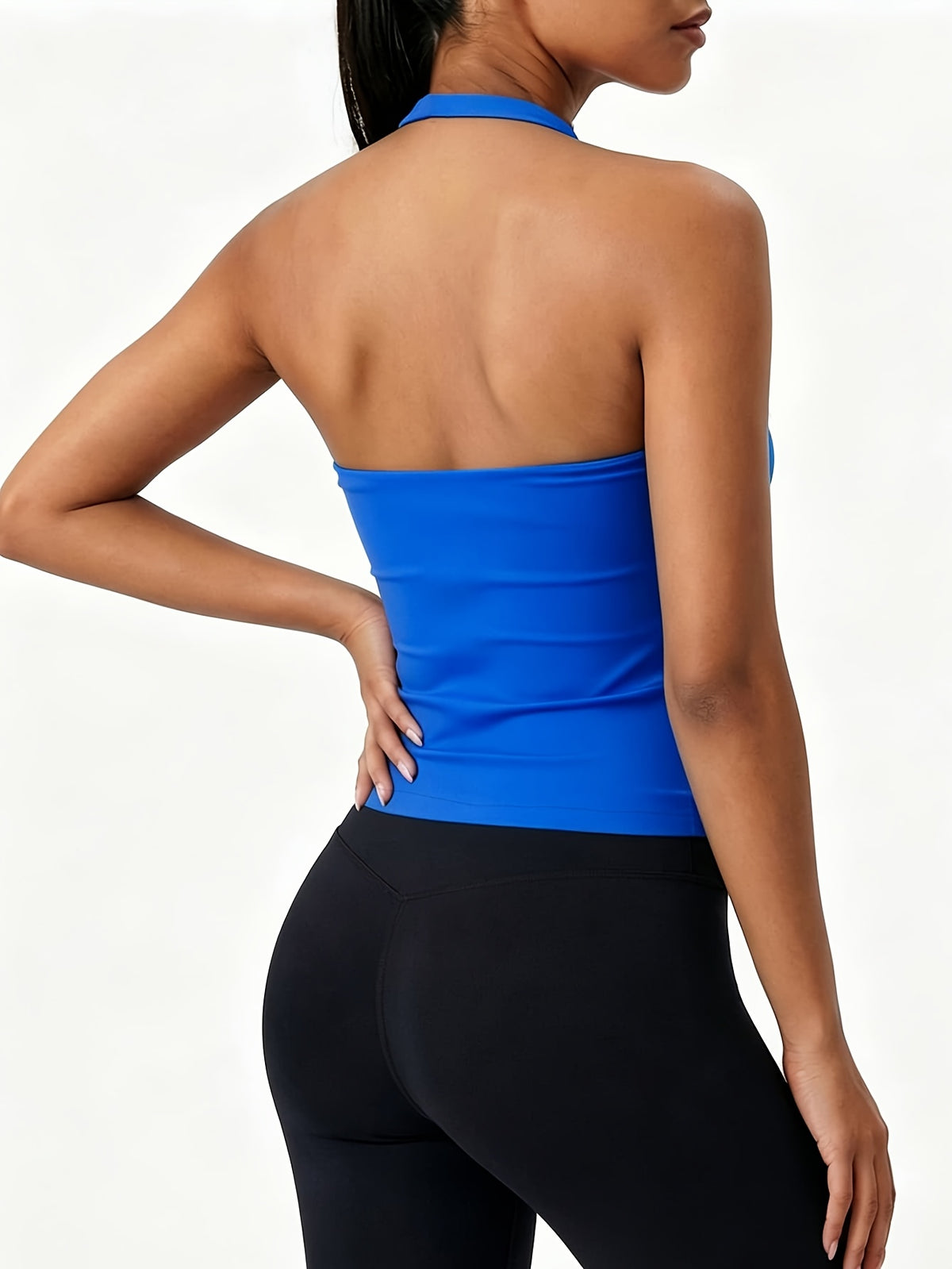 Square Neck Halter Open Back Bra - Sky Blue