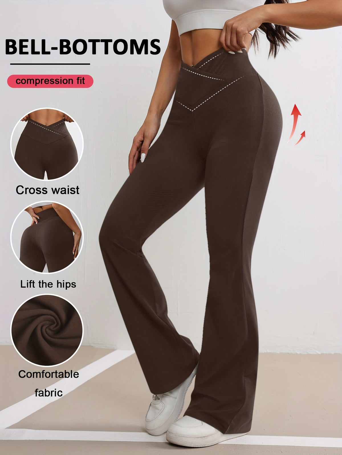 Solid Flare Workout Pants - Dark Brown