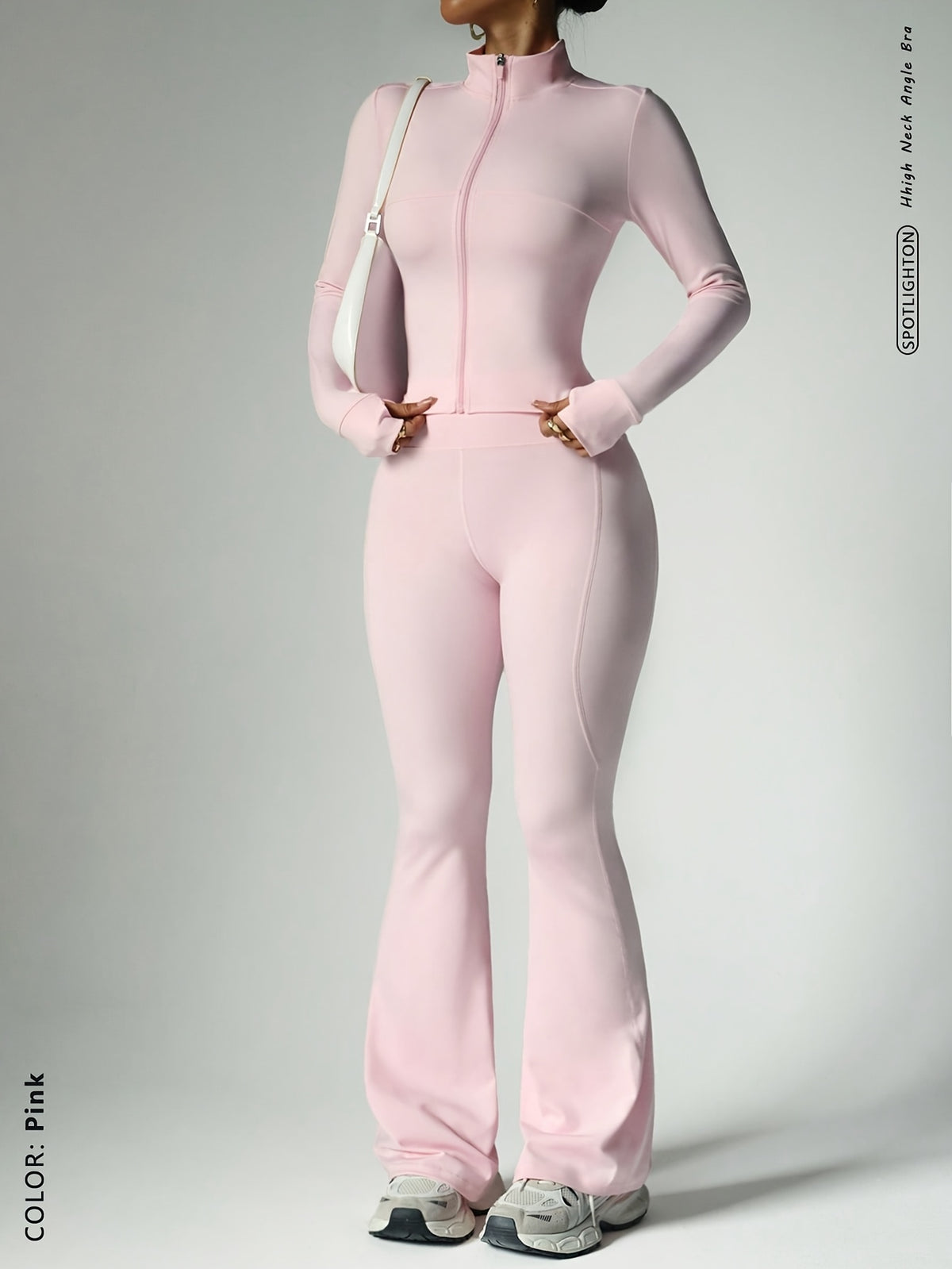 Long Sleeve Zip Flare Jumpsuit - Pink Red