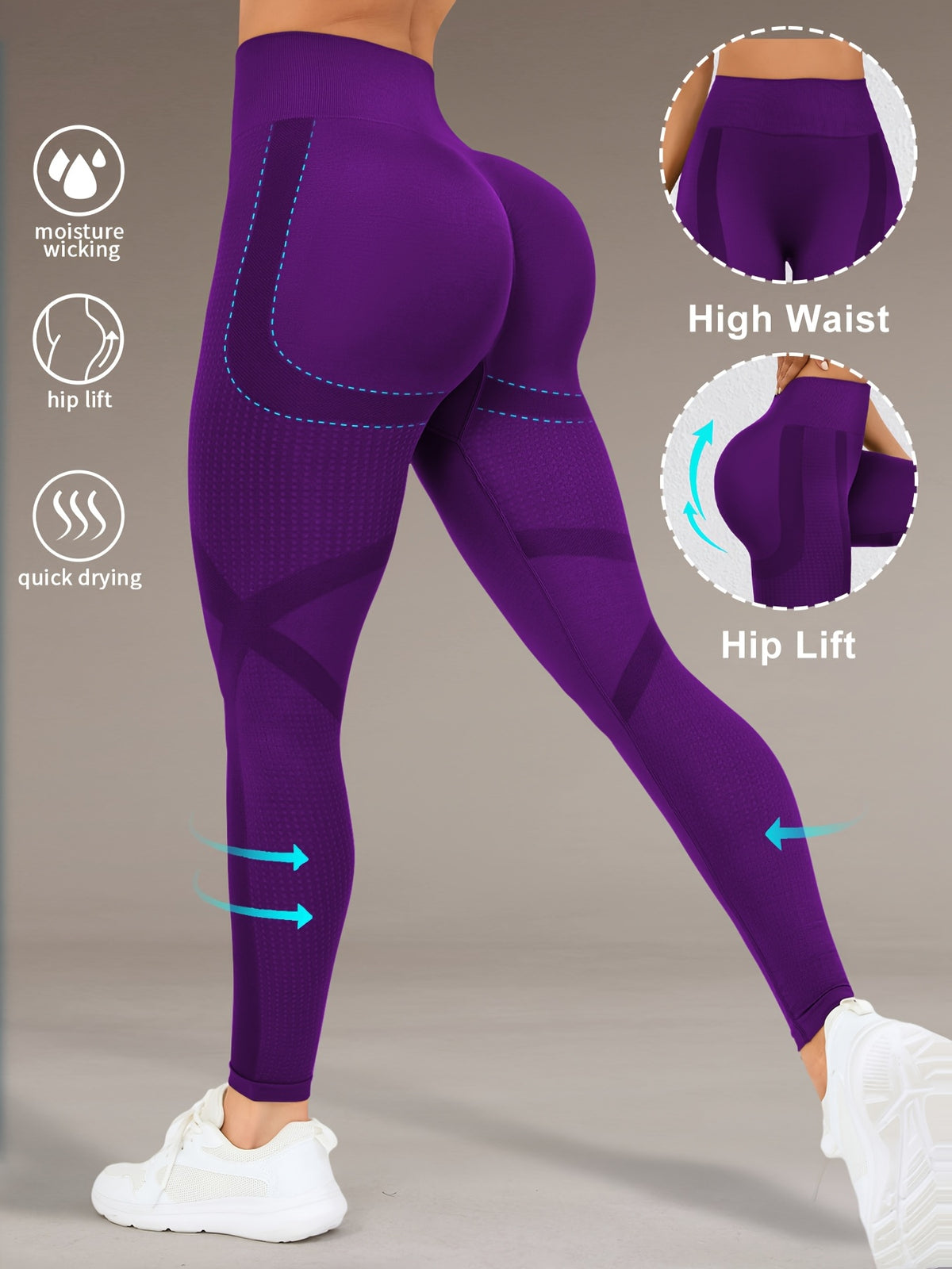 Wide Waistband Lifting Leggings - Purple