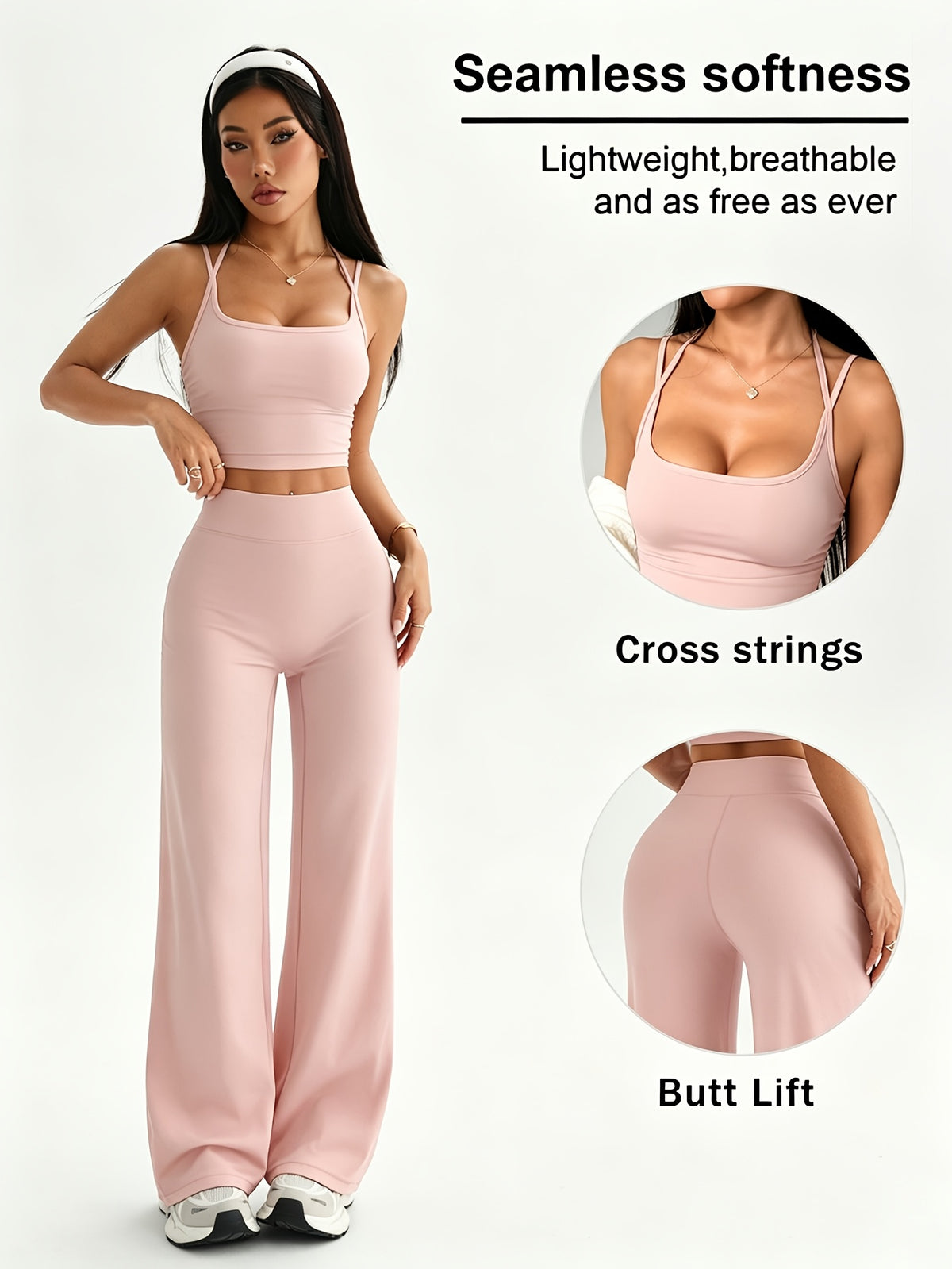 Camisole & Wide Leg Pants Set - Pink Red