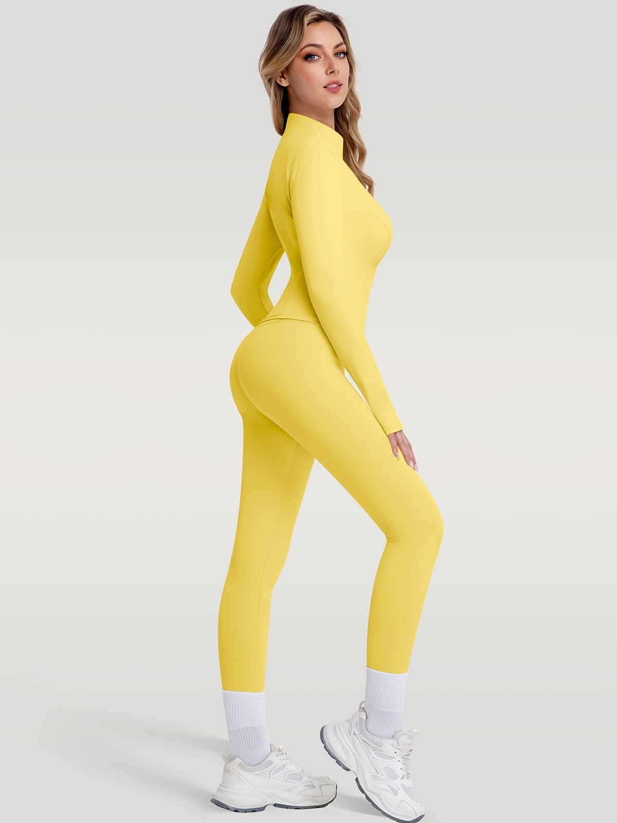 Figure Hugging Jacket & Pants Set - Yellow