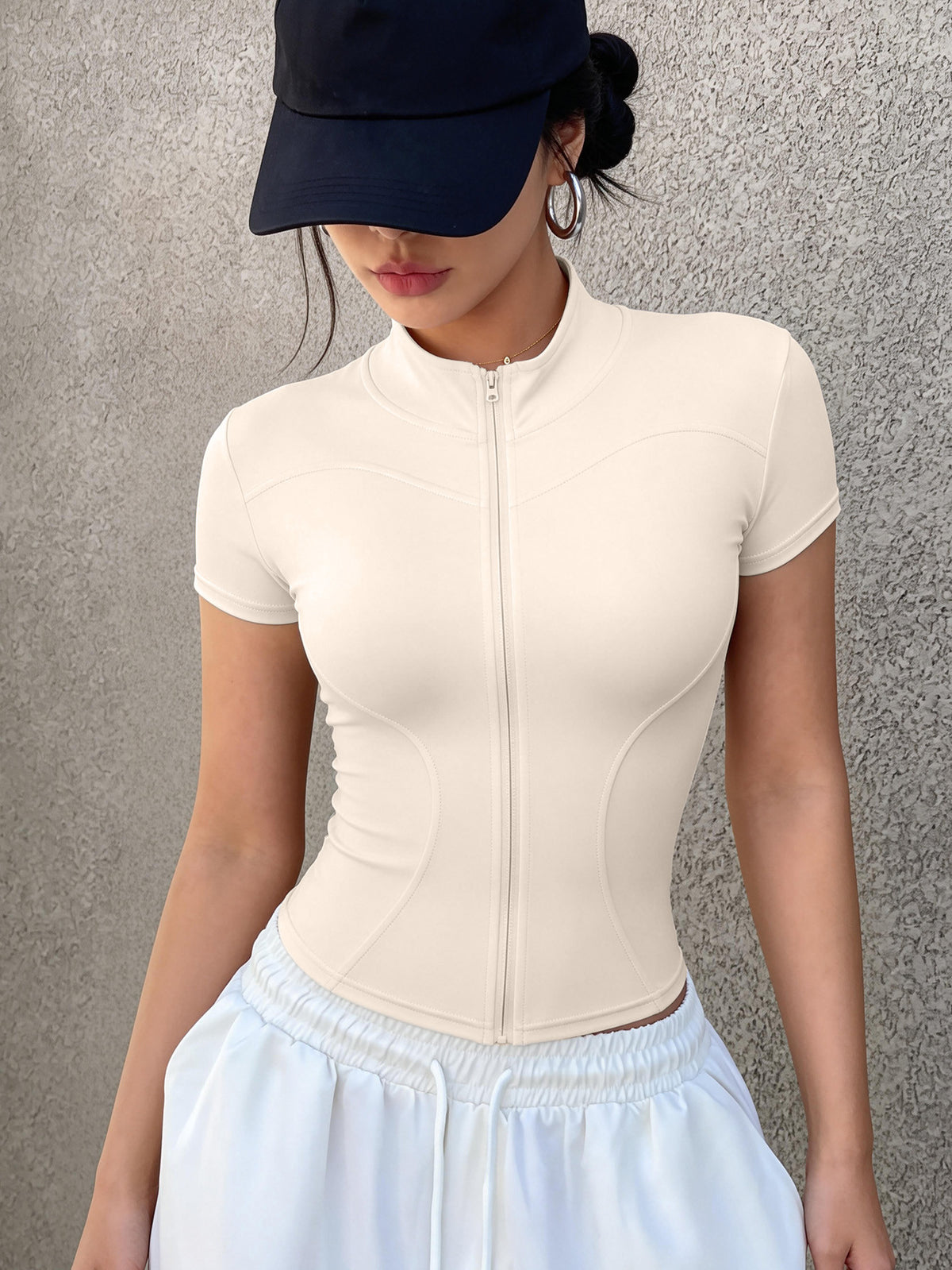 3 Pack Short Sleeve Zip Crop Jackets - Black, Ivory White & Gray