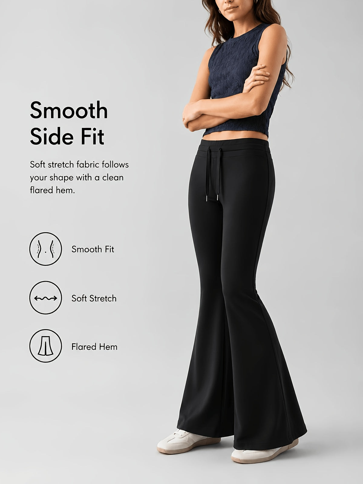 Drawstring Waist Bootcut Flare Leggings - Black