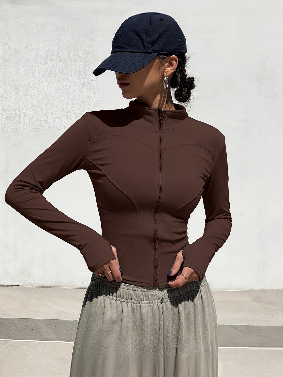 Sweat Wicking Stretch Pilates Jacket - Coffee Brown