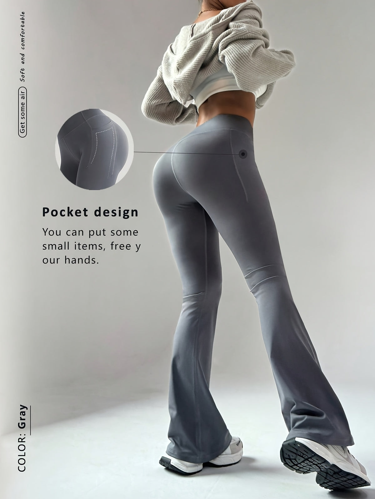 Pocket Flare Leggings - Silver Grey