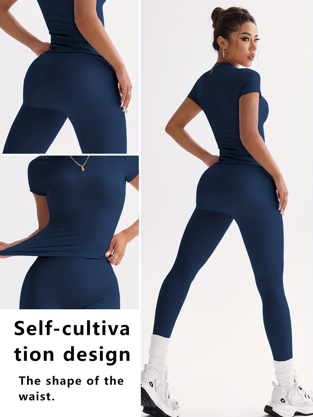 Cropped Tee & Leggings Set - Navy