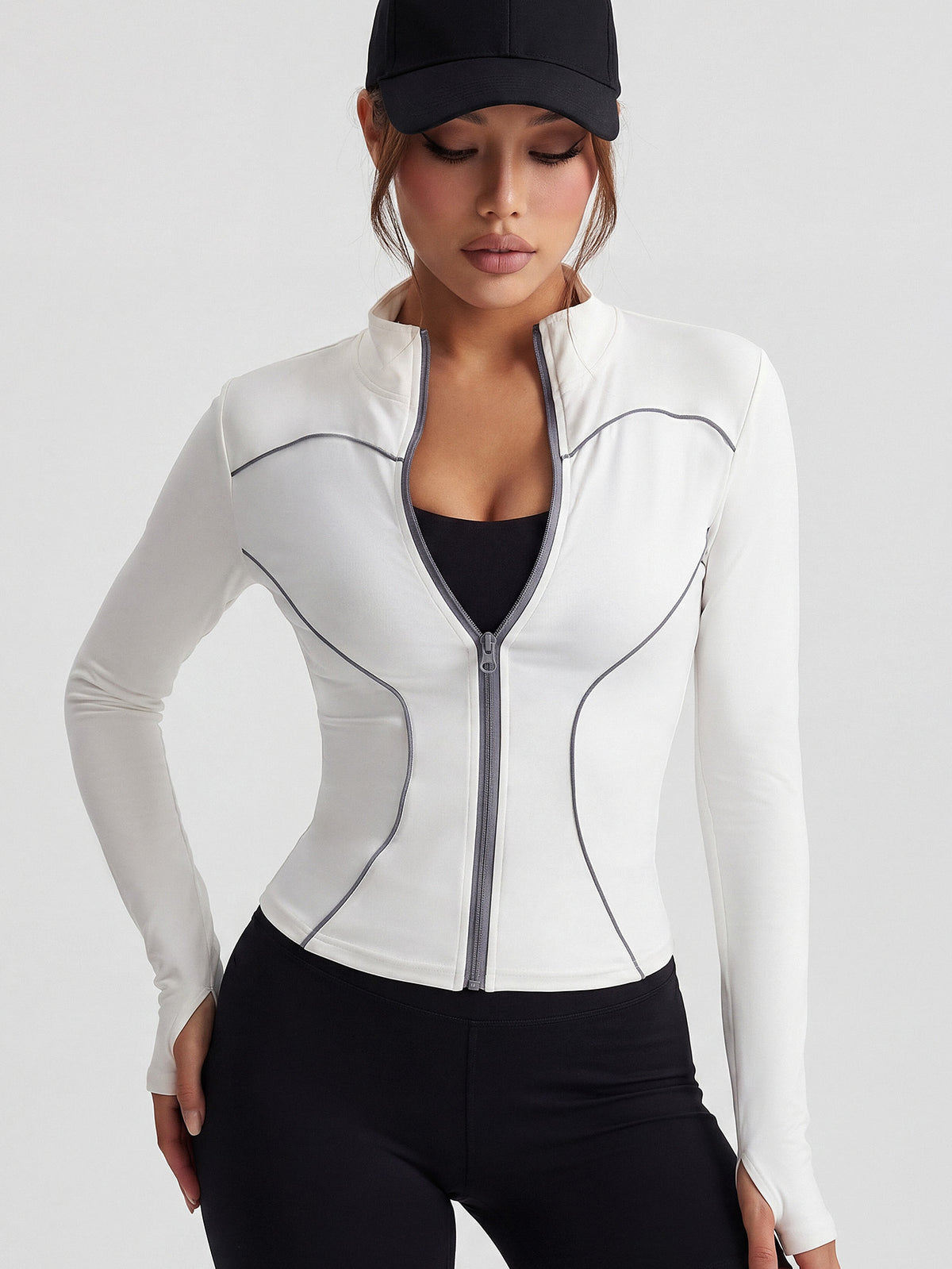 Reflective Trim Zip Jacket - White