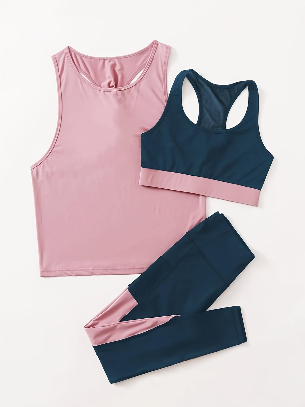 3 Piece Bra, Tank & Pants Yoga Set - Sea Blue