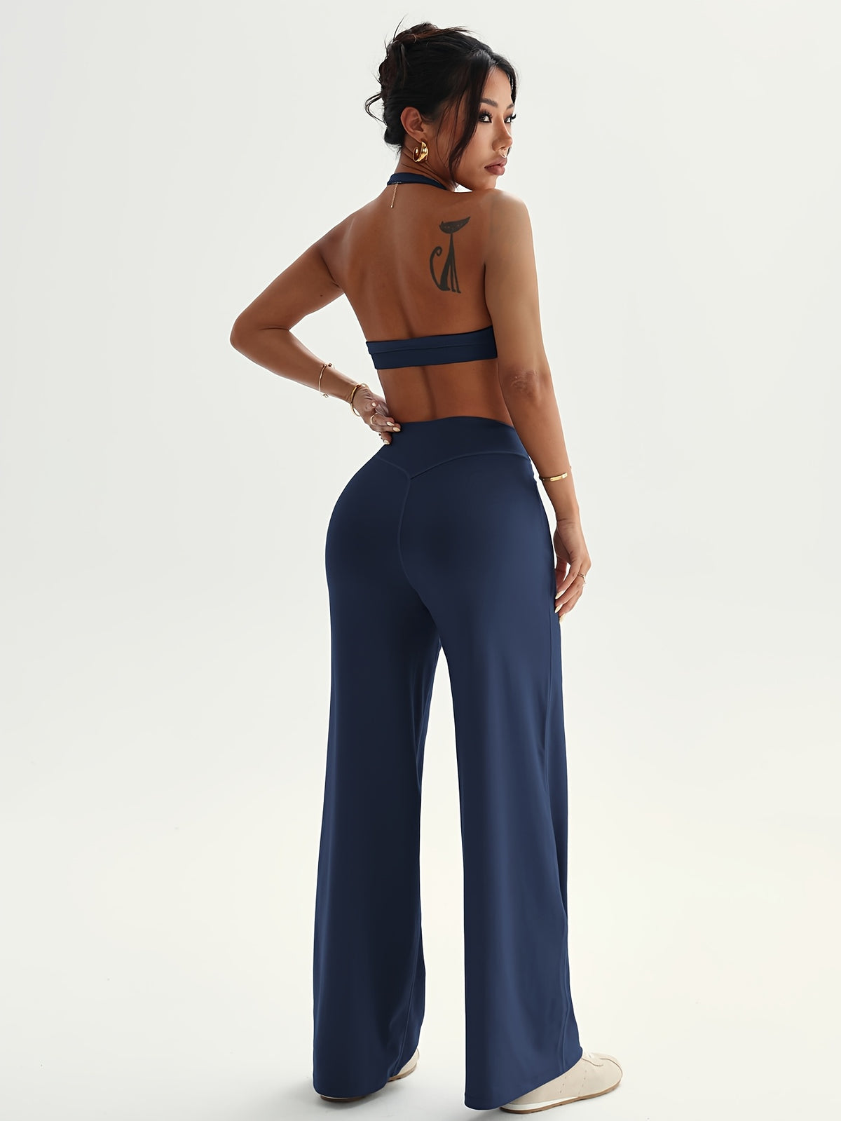 Shaper Top & Straight Leg Pants Set - Navy