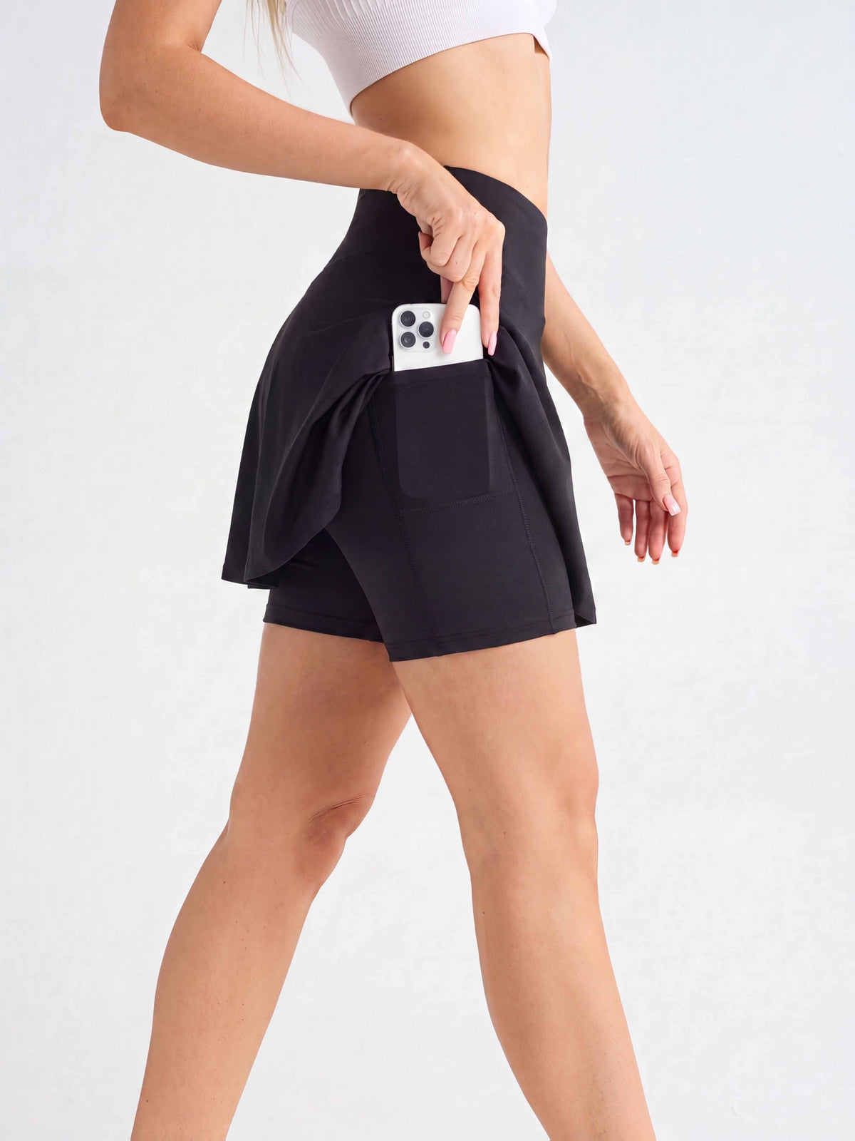 Ruffle Hem 2-in-1 Pocket Skort - Black