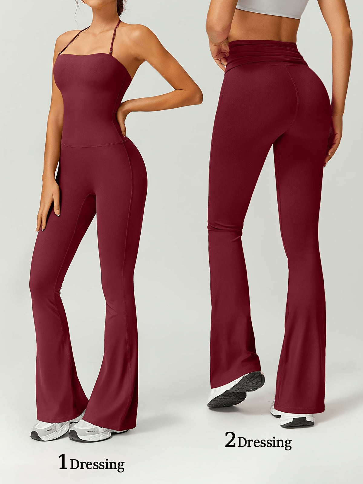 Strapless Flare Jumpsuit - Burgundy