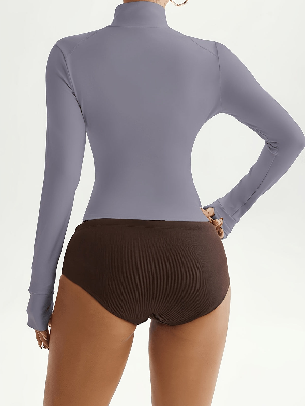 Contrast Stand Collar Zip Jacket - Light Purple