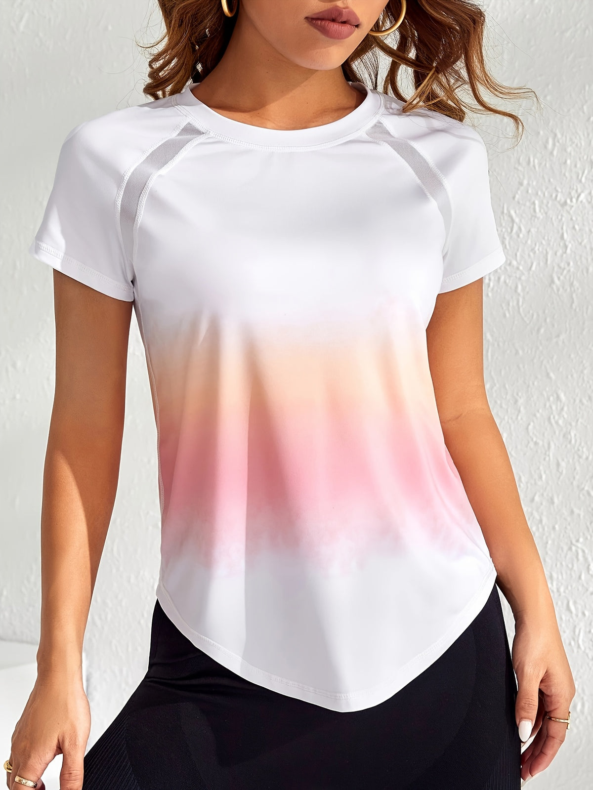 Raglan Curved Hem Sports Tee - Pink Ombre