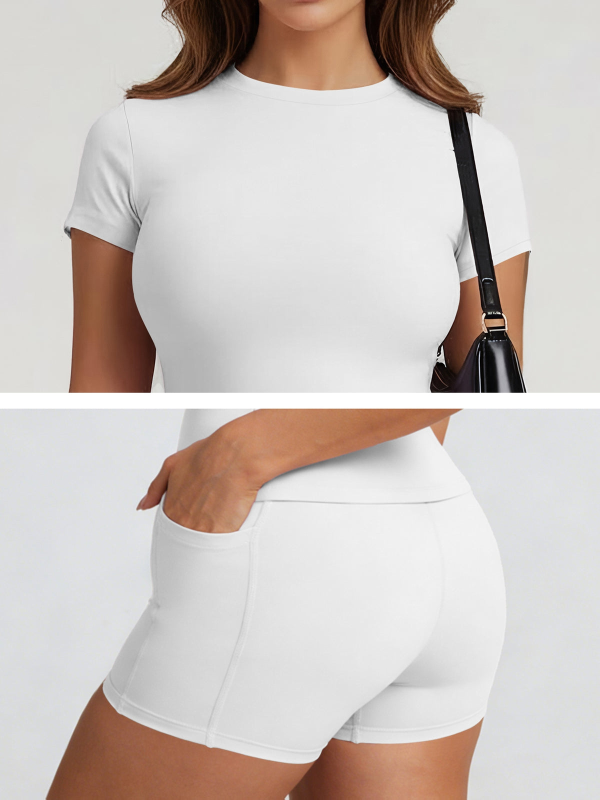 Tummy Control Top & Pocket Shorts Set - White