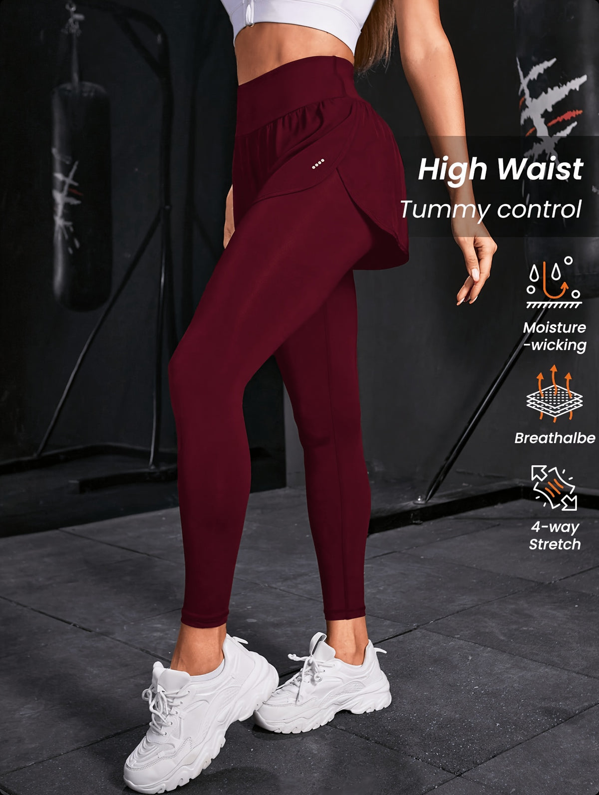 2-in-1 Glitter Polka Dot Sport Pants - Burgundy