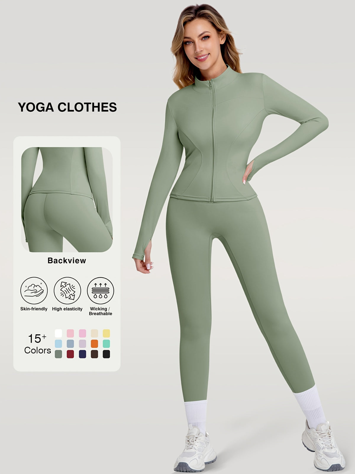 Figure Hugging Jacket & Pants Set - Green