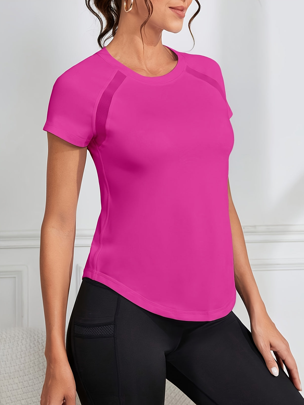 Raglan Curved Hem Sports Tee - Rose Red