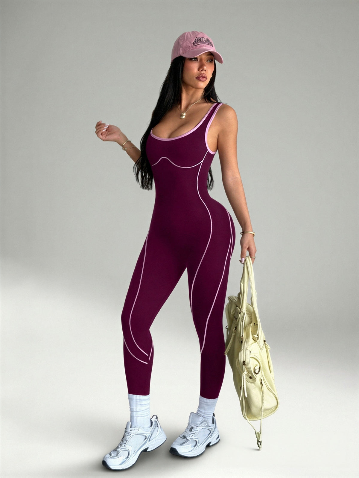 Contour Line Cami Jumpsuit - Fuchsia