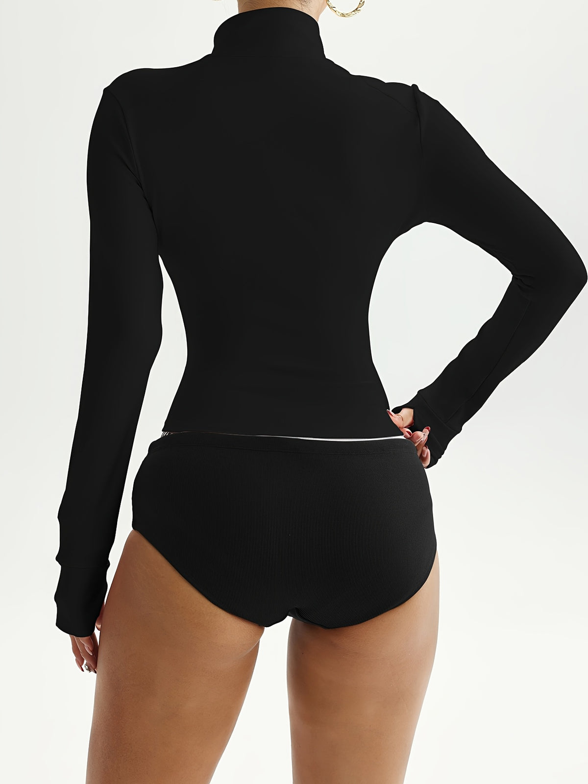 Contrast Stand Collar Zip Jacket - Black