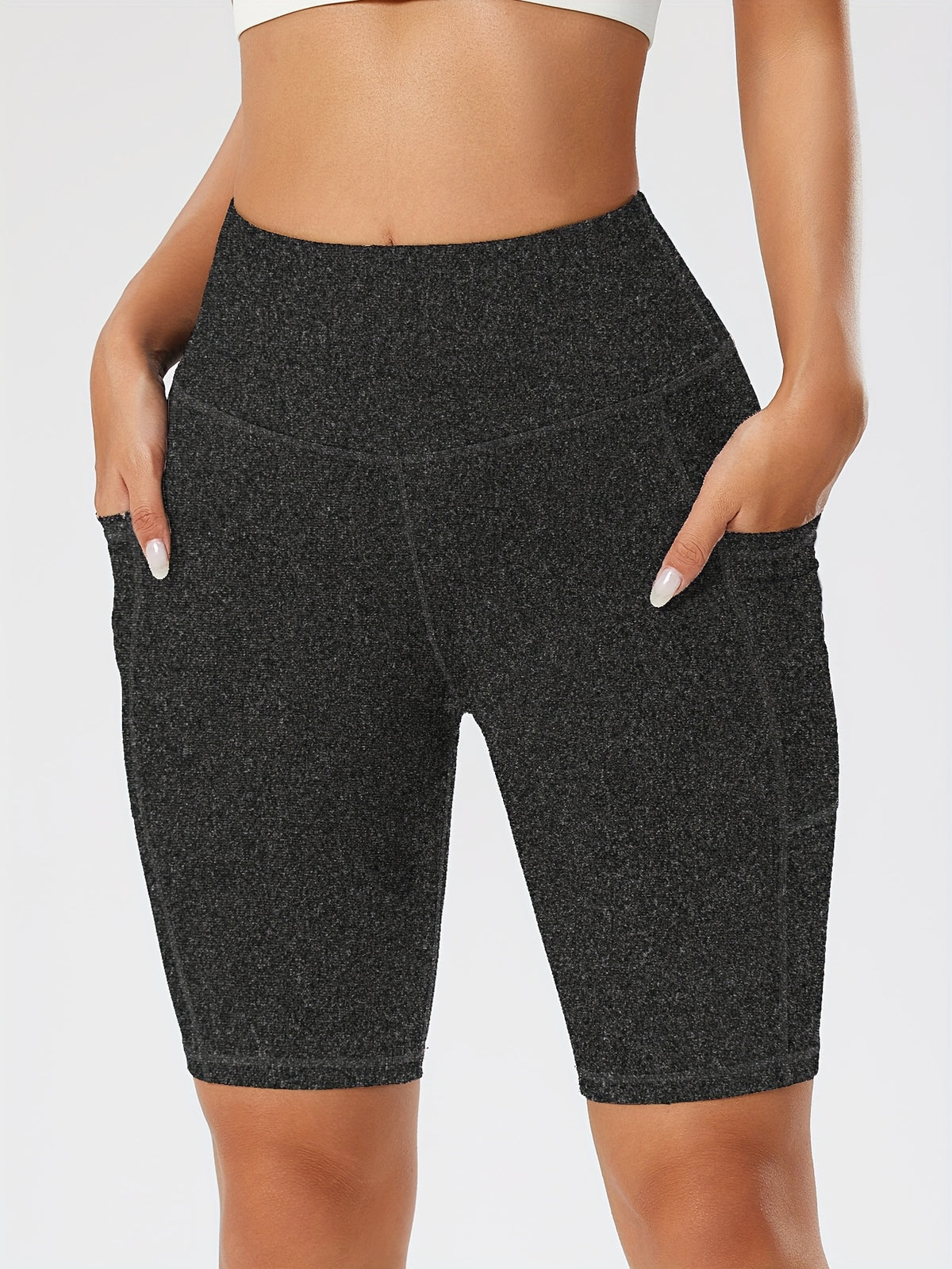 Pocket Knee Length Biker Shorts - Heather Grey