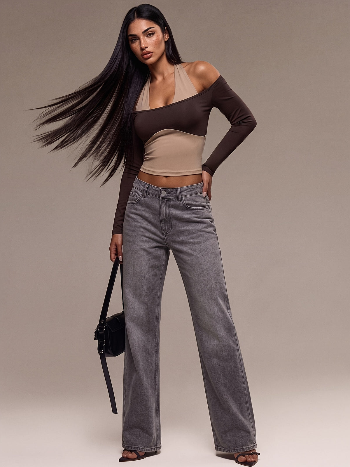 Off Shoulder Layered Crop Top - Coffee